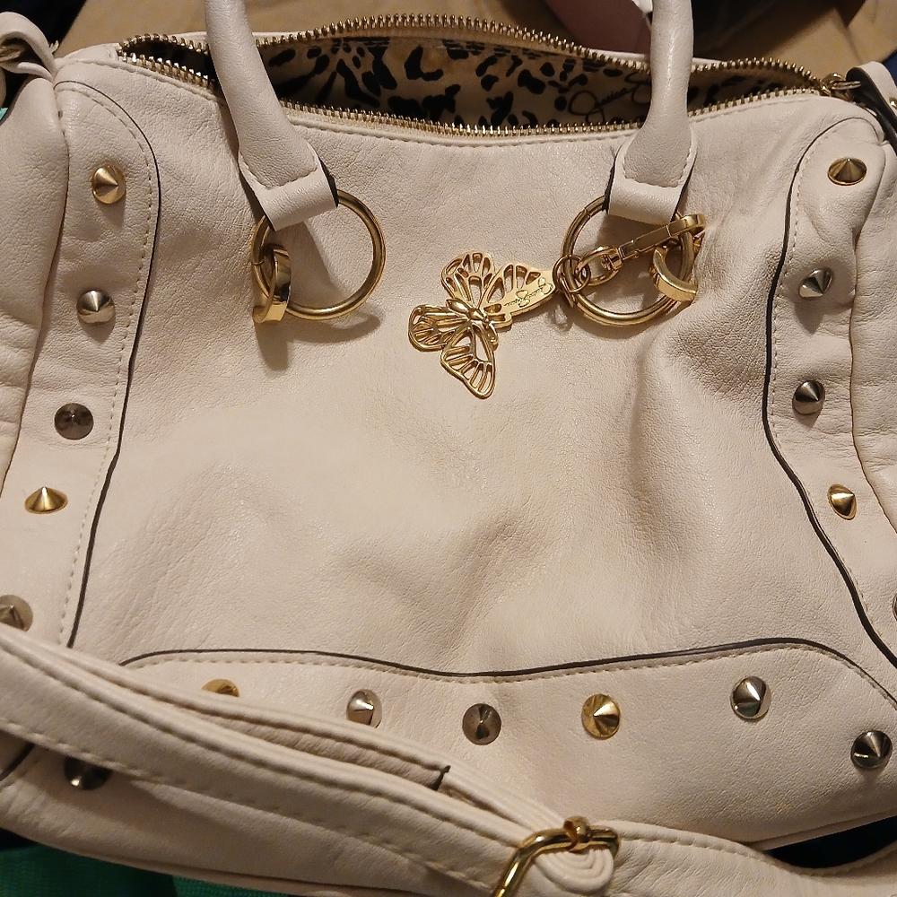 Elegant White Handbag with Gold Accents